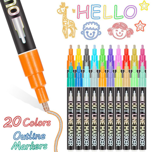 Double Line Pen Metallic Markers 20PCS/SET - varastossa