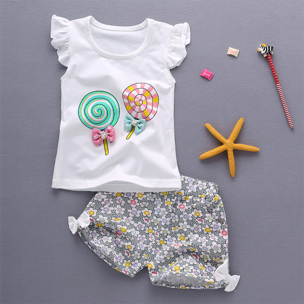 Baby Girl ärmlösa kläder Summer Casual 2st Set - spot sales White 100cm