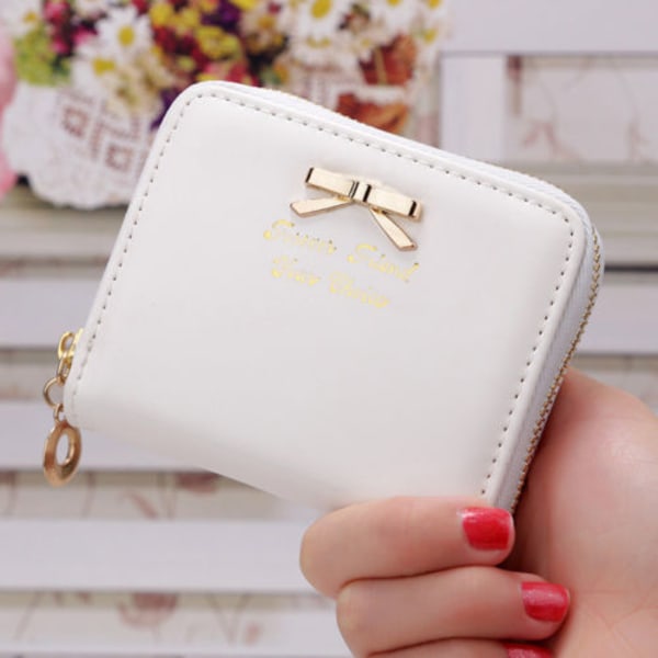 Kvinnor bågar Kort plånbok Clutch Myntväska PU Läder Mini Väska - spot försäljning milk white