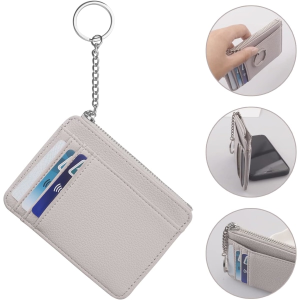 Plånbok Liten korthållare PU-läder Kreditkortshållare Dragkedja Korthållare med nyckelring (Ljusgrå) - spot sales