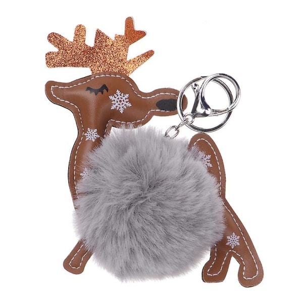 Christmas Älg Pompon Nyckelringar Delikat Bedårande Fluffy Ball Nyckelringar Handväska Hänghängen (ljusgrå) - high quality Light Grey