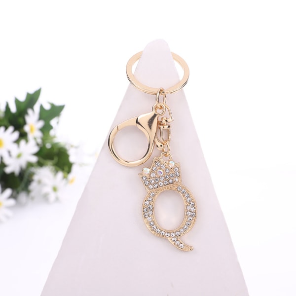 26 bokstäver Crystal Rhinestone Crown nyckelring Charm guld nyckelring - stock B