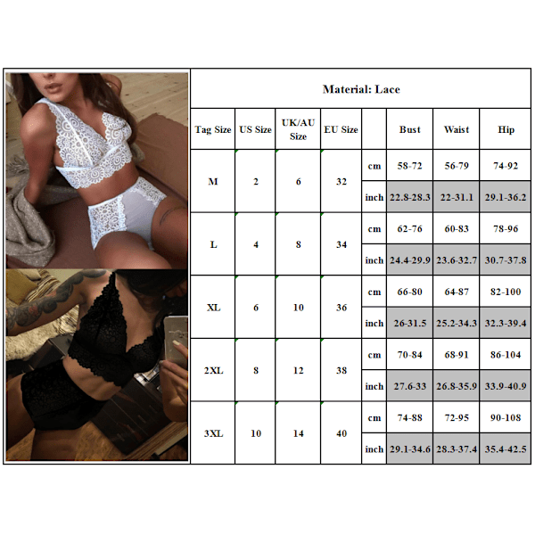 Damunderkläder Set BH och Trosor Set Mesh Underkläder Negligee - spot försäljning White M