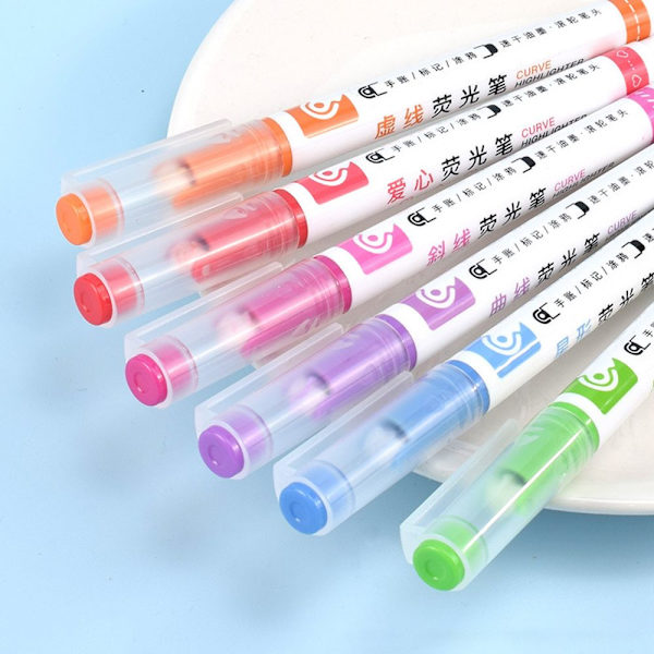 6st Curve Highlighter Pen Markers Pen Färg - stock