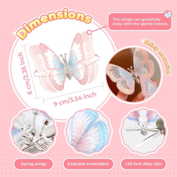 Butterfly Hårklämmor Double Layer Butterfly Clip ROSA - stock pink