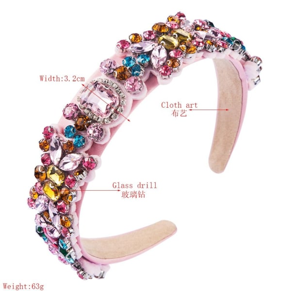 Brett pannband Crystal Rhinestone Pannband ROSA - high quality Pink