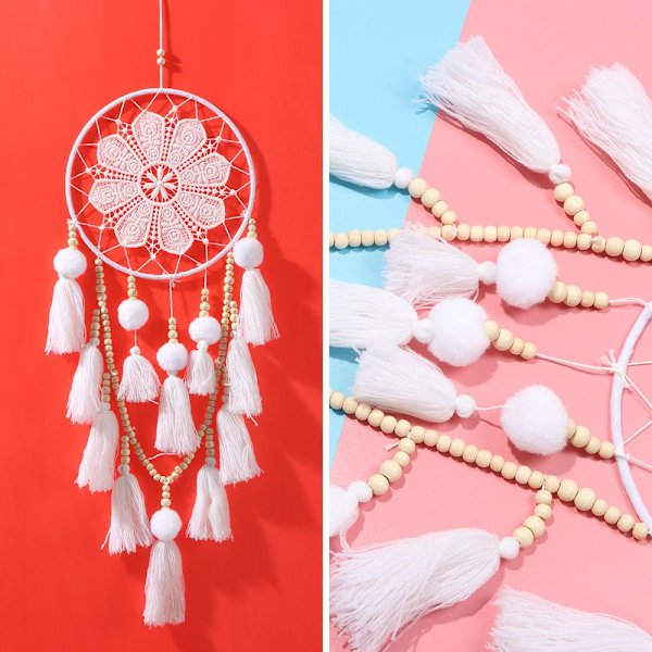 White Flower Dream Catcher Puiset helmet seinäteline - korkea laatu