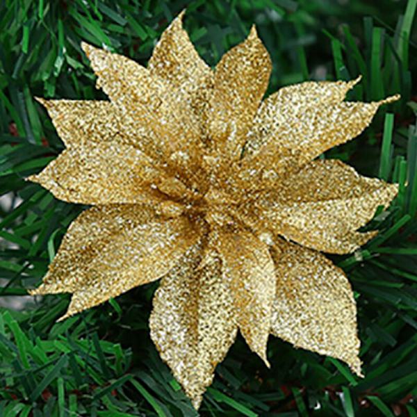 10 st julkonstgjorda blomma Xmas Tree Party Dekor prydnad - spot sales gold