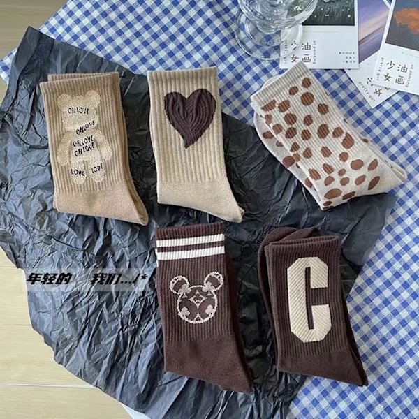 Vintage bruna strumpor kvinnor e Bear Polka Dots Letter Heart P - spot sales A1