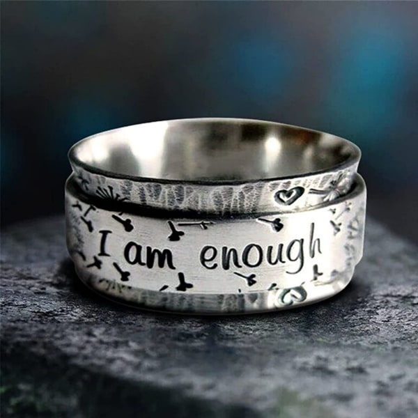 Double Dandelion Kaiverretut Kirjaimet Meditaatio Spinner Ring - Stock 12