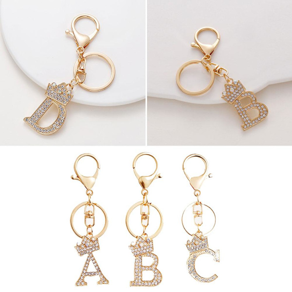Strass dubbade små A-Z alfabetets första bokstav Nyckelring Ke - spot sales L 4.5*3cm/1.8*1.2in