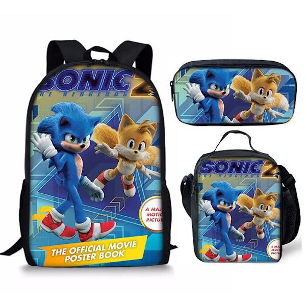 Sonic skolväska för barn, matkasse, pennväska set om tre - spot försäljning 12