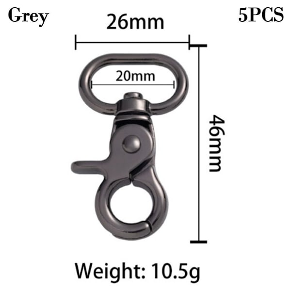 5 kpl Irrotettavat Snap Hook Trigger Clips GREY 20MM - spot ale Grey 20mm