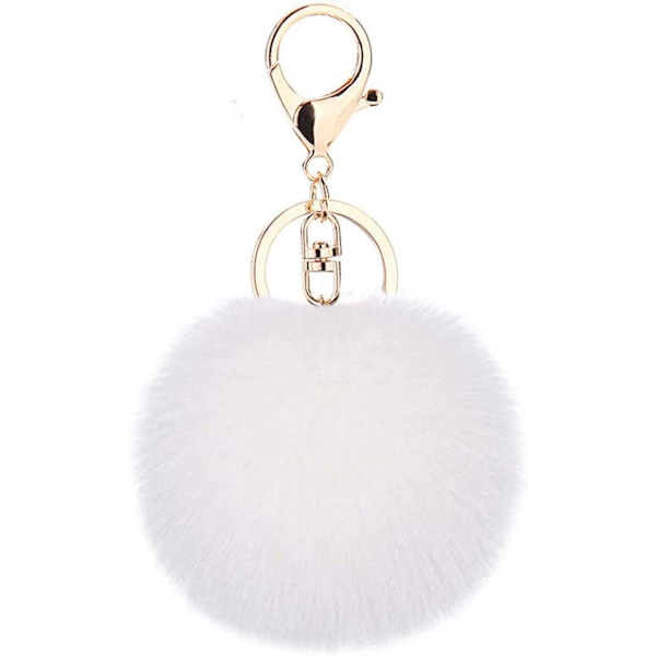 Pompoms Nyckelringar, Plyschväska Charms, Fluffy Pompom Bag Charms, - high quality Weiß