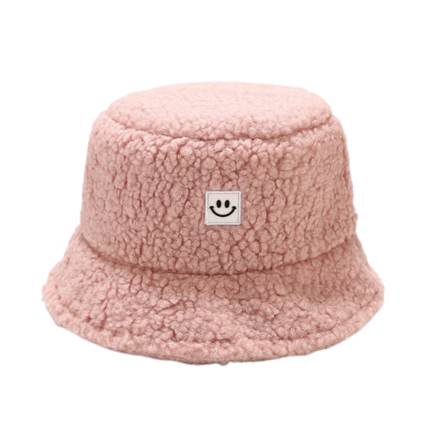 Ladies Smile Fluffy Bucket Hat Plysch varm fuskpäls Fisherman Ca - high quality Pink