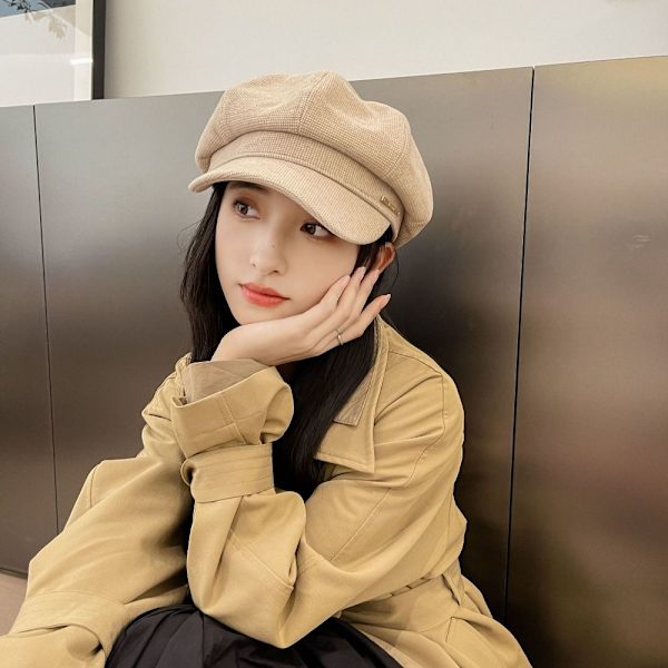 Kahdeksankulmainen Basker Hat Newsboy Hat KHAKI - korkea laatu khaki