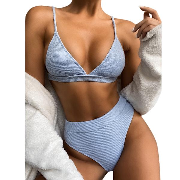 Dam 2-delad baddräkt med hög midja Bikini Set Push Up Beachwear - on stock Blue S