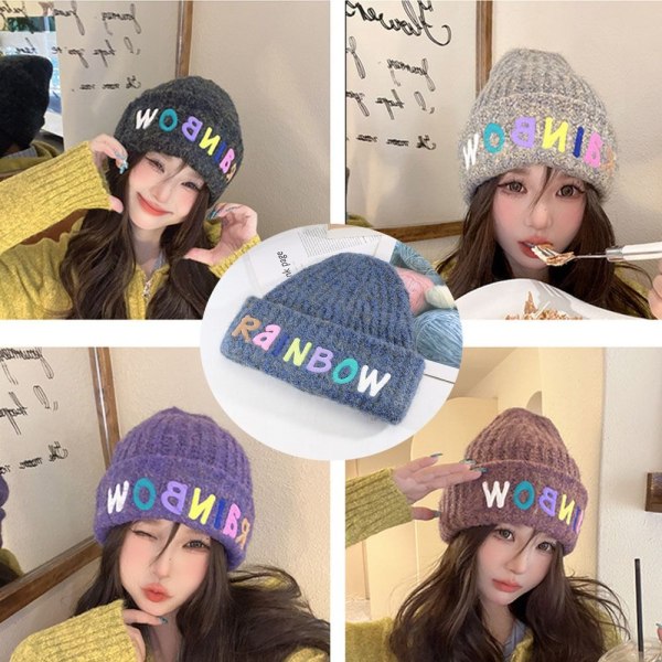 Rainbow Letter Beanie Stickad Beanie Hat BLÅ - high quality blue