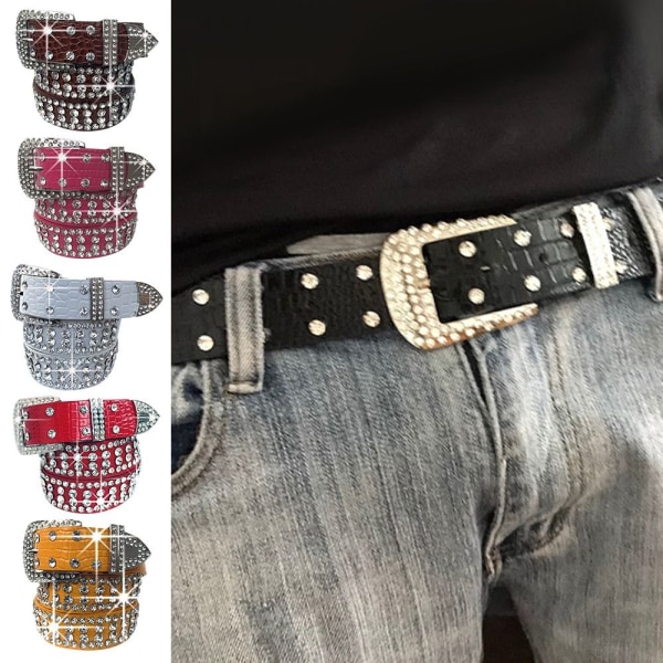 Bling Diamond Läder Bältesnål Spänne Midjeband - high quality White