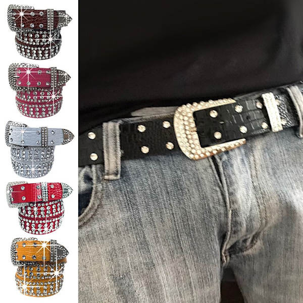 Bling Diamond Leather Belt Pin Solki vyötärönauha - varastossa red