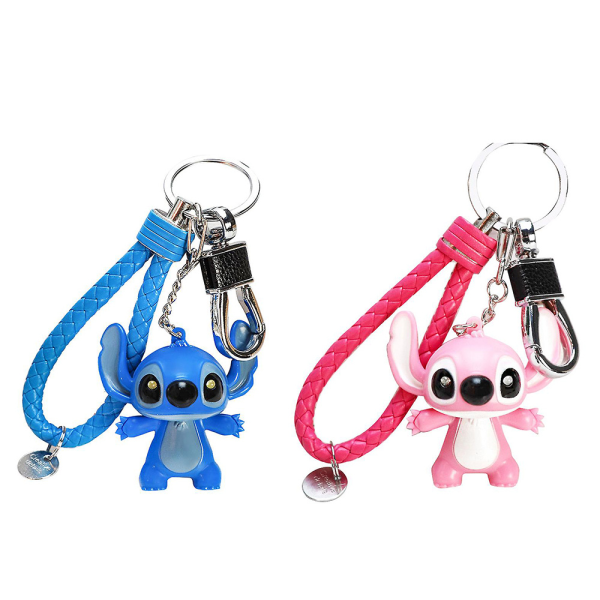 2 st Stitch Figurer Leksaker Modellering Nyckelring LED Nyckelring Hänge - spot sales blue+pink 2pcs