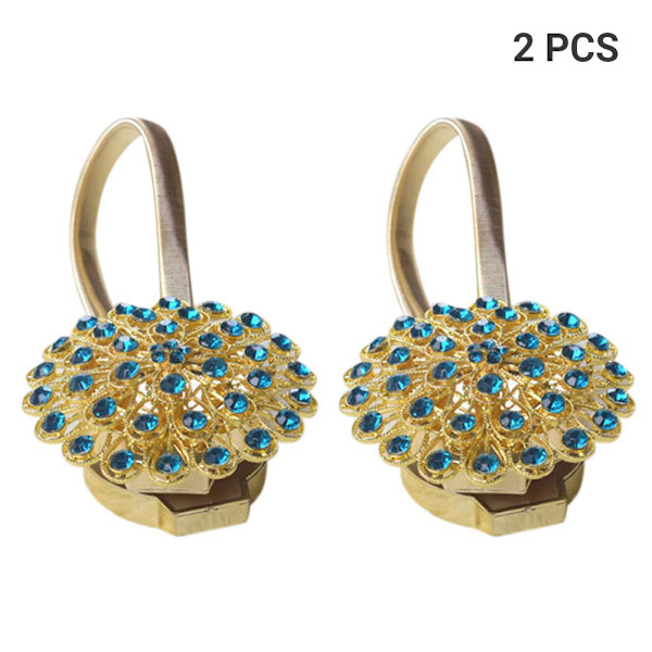 2st gardinbindningar Magnetisk strass inlagt bindningsspänne - stock Golden Peacock Blue