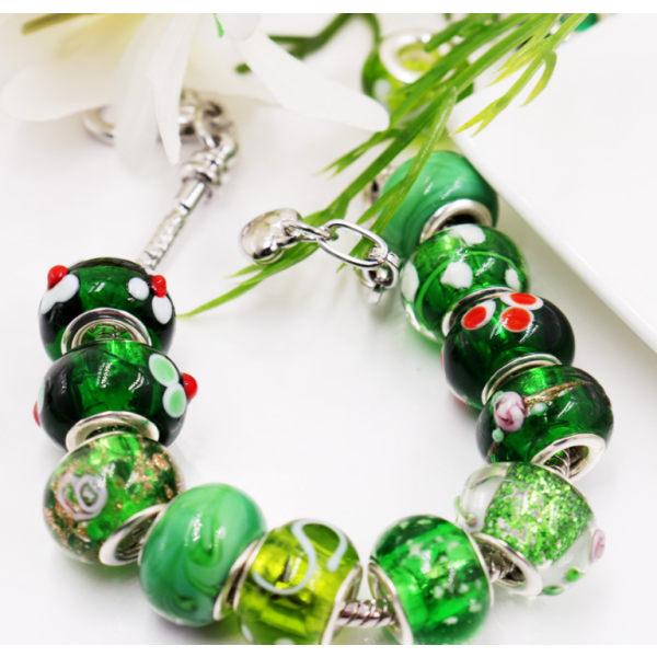 100 stycken European Craft Beads Stort hål glasmellanlägg, grön - spot försäljning