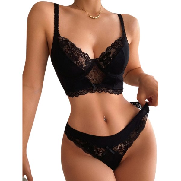 Kvinnor Sexiga Underkläder BH Trosor Underkläder Set Nattkläder - spot försäljning black L