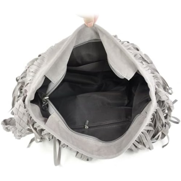 Boho Hippie Fringed Tofs Mocka Shoulder Messenger X Body Handväskor Plånböcker - Grå - high quality