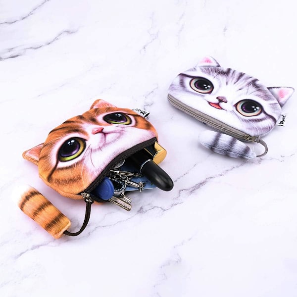 2 pack Cat Face Myntväska Dragkedja Case Plyschpåse - spot försäljning