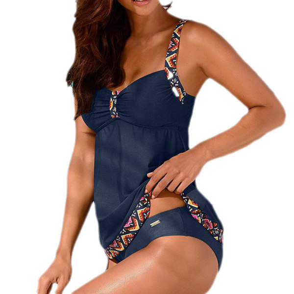 Plusstorlek Damväst Tankini Set Push Up Baddräkt - on stock navy L