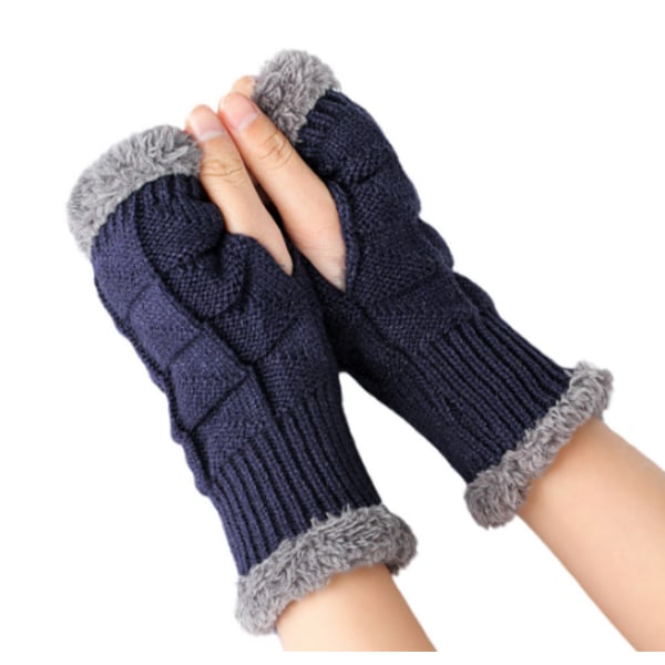 Winter Fingerless Arm Knitted Gloves Long Warmer Mittens - spot-ale Blue