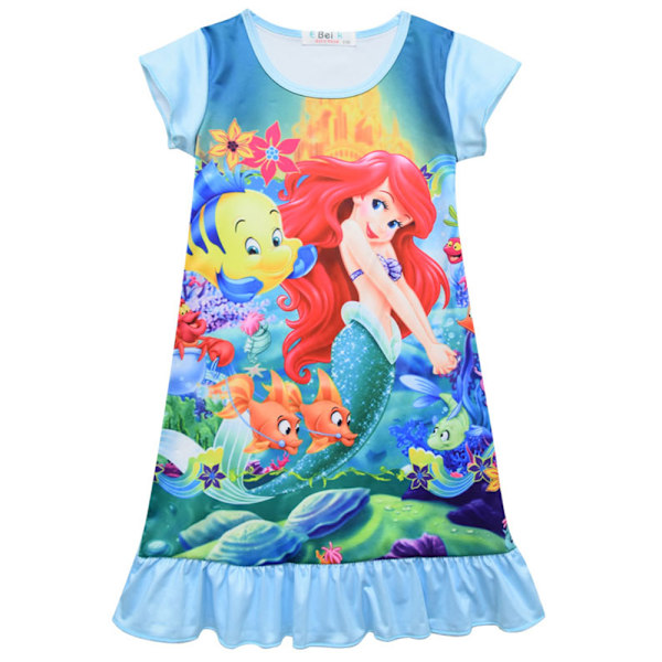 Mermaid Ariel Print Barn Flickor Sommar Sovkläder Klänning Nattlinne - spot sales light blue 140cm