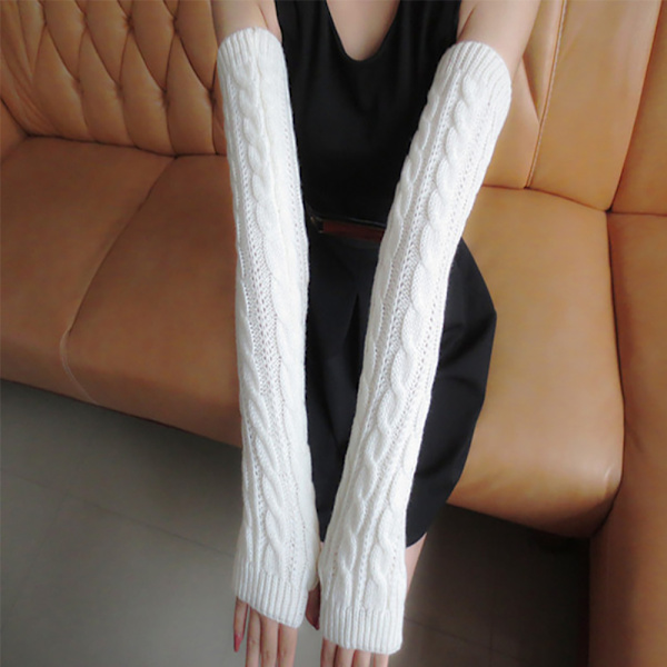 Män Kvinnor Sticka ärm Handskar Handleden Armvärmare Fingerless - on stock White