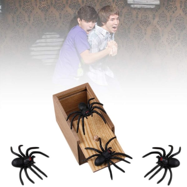 Spider Prank Box - Fake Spider & Wooden Box Gag Present för barn - stock