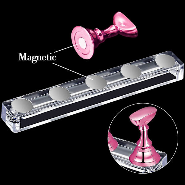 Nageltips Hållare Akryl Nail Art Practice Stativ Magnetisk - stock Metal Rose Pink 2 Set