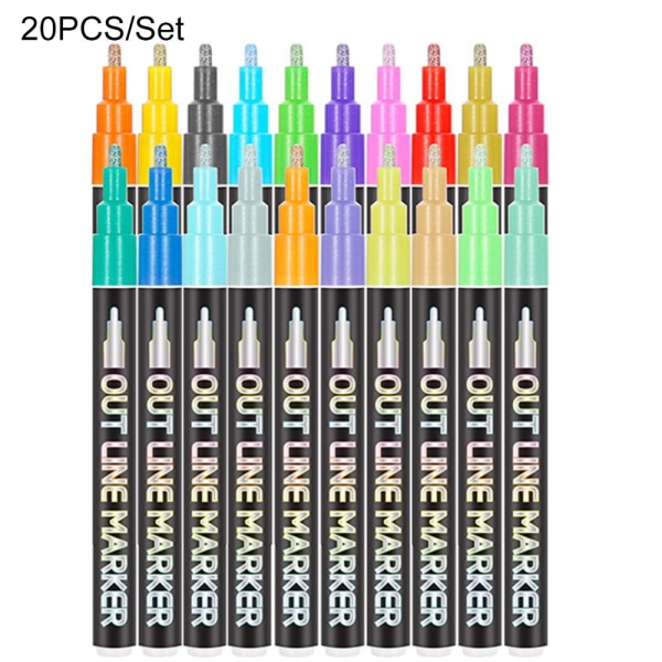 Double Line Pen Metallic Markers 20PCS/SET - varastossa