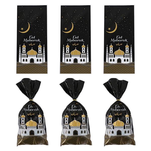 50 kpl Eid Mubarak Lahjakassit Muovipussi MUSTA - varastossa Black