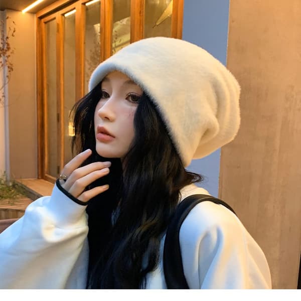 Mink Pile Cap Plysch Pullover Hat SVART - high quality black