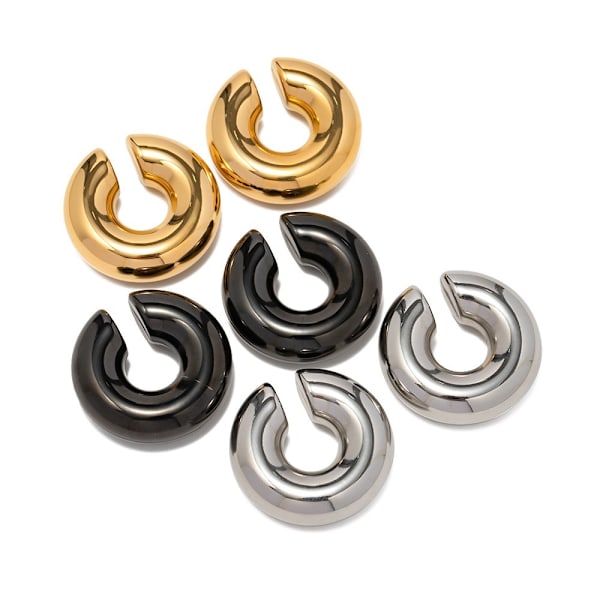 Hoop Örhängen Öronklämmor SVART A - on stock black A-A