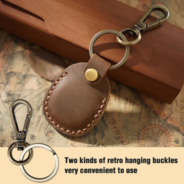 Läder AirTag nyckelring, handgjord etiketthållare i äkta läder - spot försäljning