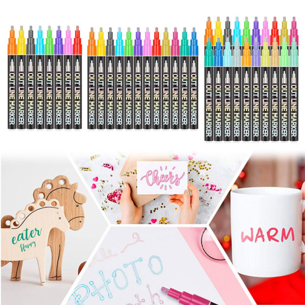 Double Line Pen Metallic Markers 12PCS/SET - korkea laatu