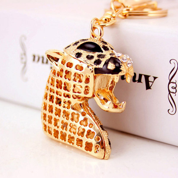 Söta djurnyckelringar för kvinnor Bling Leopard Head Nyckelring för flicka Handväska Väska eller bilhänge - stock