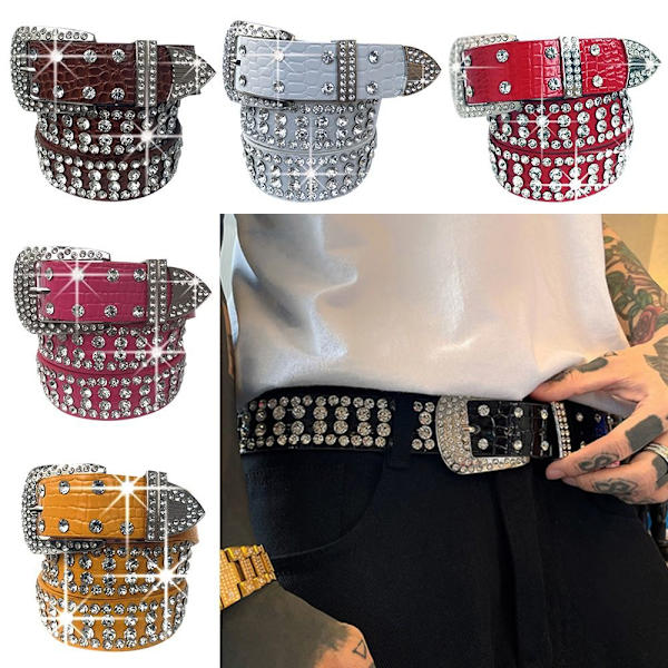 Bling Diamond Leather Belt Pin Solki vyötärönauha - varastossa red