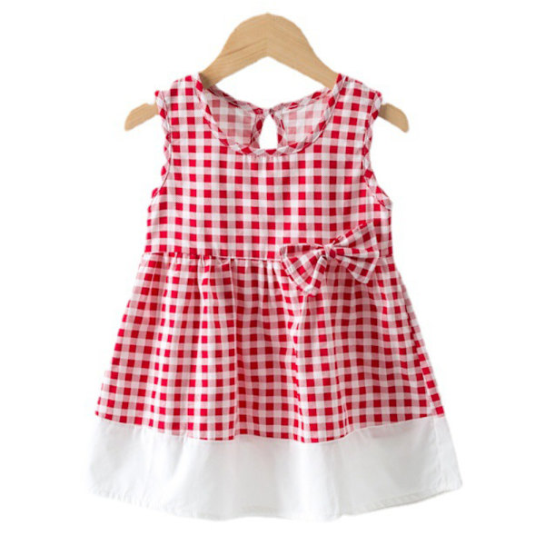 Girls Sling Dress Kesäinen hihaton ruudullinen prinsessamekko - korkea laatu 120cm