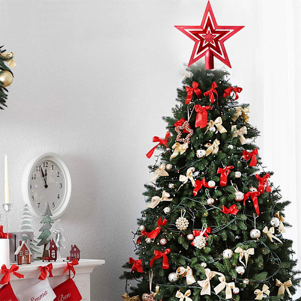 Glitter Christmas Tree Top Star Joulukoristeet Home Chri - varastossa Silver 14cm