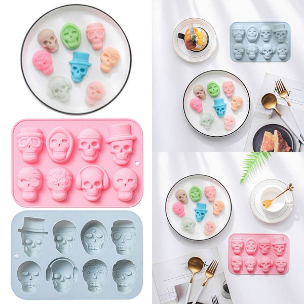 8 Grids Skull Gummies Halloween Shape PINK - varastossa