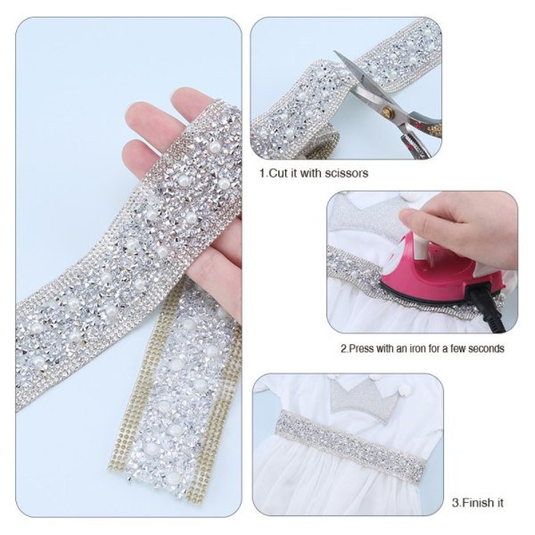 Rhinestone Trim Pearl Crystal Tape GOLD - spot-myynti gold