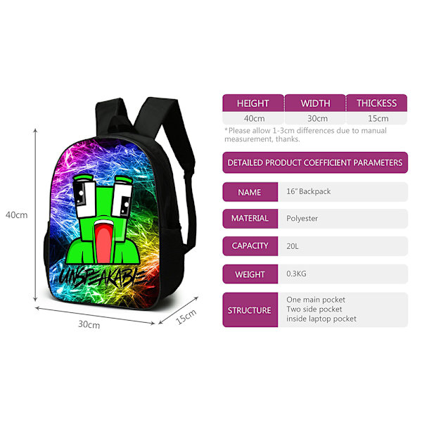 Osäglig ryggsäck Skolväska Studenter Bokväska Travelbag Present - on stock