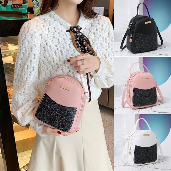Mode Kvinnor Paljetter Mini Ryggsäck PU Läder rosa - stock rosa